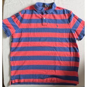 Polo Ralph Lauren Red and Blue Stipped Short Sleeve Polo Shirt Men's XL